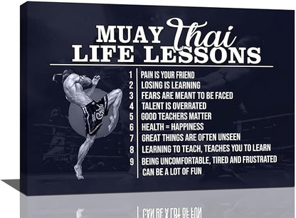 Muay Thai Wall Art Muay Thai Pictures Wall Decor Life Lessons Canvas Prints Boxing Decorations Painting Framed Artwork Office Home Decor For Bathroom Bedroom Dining Living Room 24"x16"