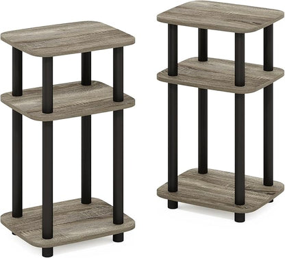 Furinno JUST Side Table Set of 2, 3-Tier Turn-N-Tube End Table with Open Shelf, Round Curve Corner Night Stand, Bedside Table, Easy Assembly, for Living Room, Bedroom, French Oak