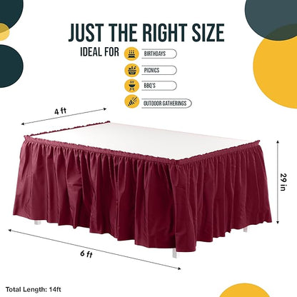 Ruffle Table Skirt Burgundy 2 Pack 14 Ft Long Table Skirts for Rectangle Tables 6ft Plus or Round Tables Skirts with Adhesive Strip for Gender Reveal Decor & Happy Birthday Parties by Exquisite