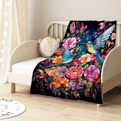 Firmiso Hummingbird Throw Blanket, Hummingbird Gifts for Women, Bird Blanket for Home Decor, Soft Lightweight Fleece, Washable No-Pilling, Single Sided, Hand/Machine Wash, 40x50 Inches