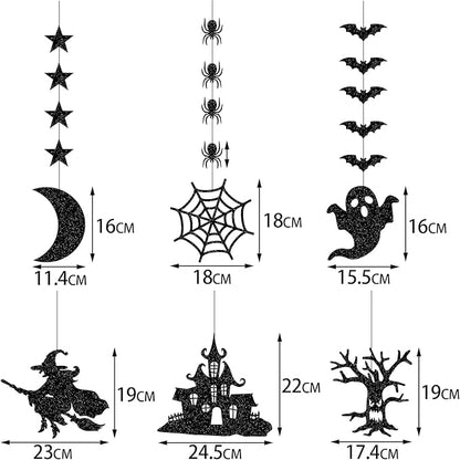Halloween Black Creepy Vintage Party Decorations - 12Pcs Hanging Streamers Garland,Bat Witch Spider Swirl Ceiling Outdoor Indoor Wall Decor Party Props,Porch Room Scary Supplies Hugtmr
