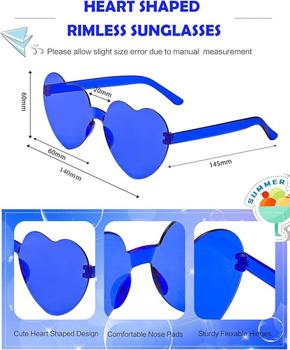 40 Pairs Heart Shaped Sunglasses Bulk, Colorful Rimless Fun Heart Sunglasses for Women Party Favors