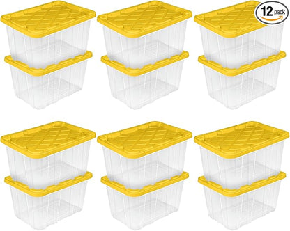 Sterilite 12 Pack Industrial Storage Box with Comfort Carrying Handles, 27 Gal, Yellow