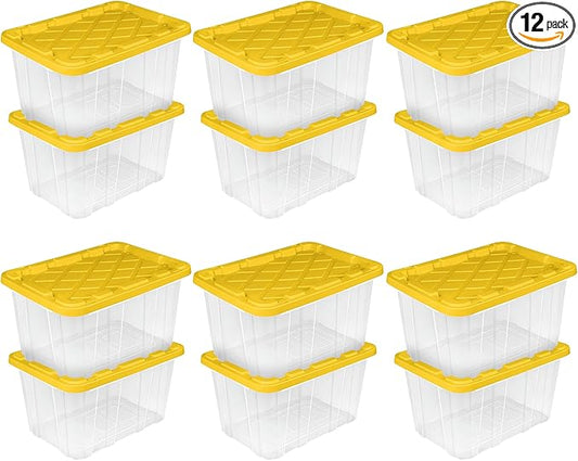 Sterilite 12 Pack Industrial Storage Box with Comfort Carrying Handles, 27 Gal, Yellow