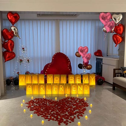 Will You Be My Girlfriend Lighted Letters Sign 21pcs Luminary Paper Bags 2200pcs Red Pink Artificial Rose Petals 48pcs Flameless LED Candle Tealight 10pcs Heart Balloons Romantic Night Valentine's Day