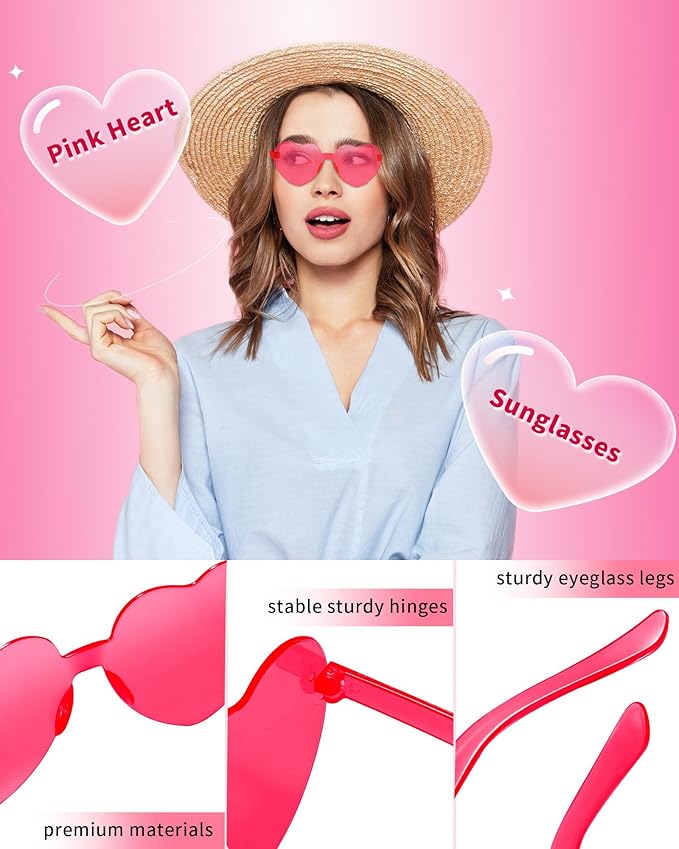 20 Pairs Heart Sunglasses for Women Bulk Transparent Heart Shaped Sunglasses Bachelorette Party Glasses Fun Glasses for Party Favor to Add A Splash of Fun(20Pcs Red+Rose Red)