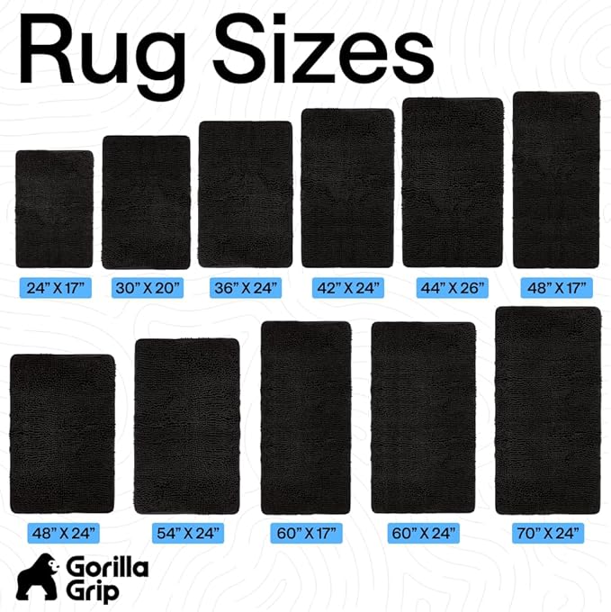 GORILLA GRIP Bath Rug Mat 48x24, Thick Soft Absorbent Chenille, Quick Dry Microfiber Mats, Rubber Backing Washable Shower Floor Rugs, Bathmat Runner, US Designed Bathroom Home Decor Accessories Black
