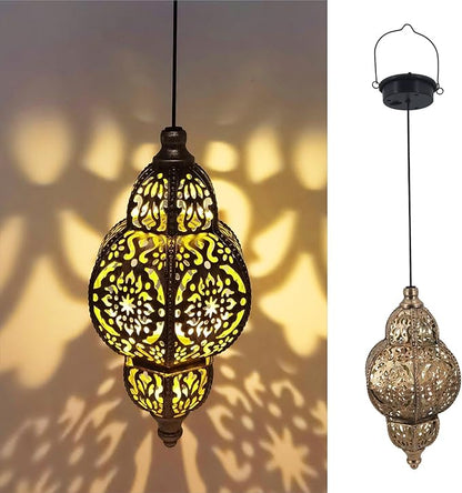 Hanging Solar Lights Garden Lights Metal Moroccan Lamp Waterproof for Outdoor Hanging Decor Yard Backyard Garden Decorative (1 Pack, Bronze)