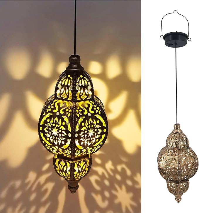 Hanging Solar Lights Garden Lights Metal Moroccan Lamp Waterproof for Outdoor Hanging Decor Yard Backyard Garden Decorative (4 Pack, Bronze)