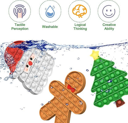 Christmas 2025 Silicone Bubble Press Toy Pack – Festive Holiday Stress-Relief Push-Bubble Sensory Toys with Santa Claus Gingerbread Man Tree, Gifts for Boys Girls Adult ADHD Party Decoration 3+