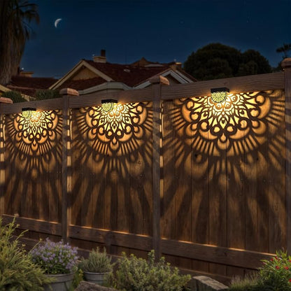6 Pack Solar Fence Lights Outdoor Wall Lights Plastic Solar Powered Deck Step Stair Lights Moon Theme Waterproof Fence Solar Light for Garden Post Patio Backyard Yard Decor (Gold, 6 Pack)