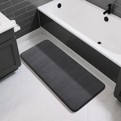 Yimobra Bathroom Runner 55"x24", Non Slip Memory Foam Bath Mat, Super Soft Water Absorbent Hallway Carpet, Machine Washable Rug for Vanity Tub Shower, Dark Gray