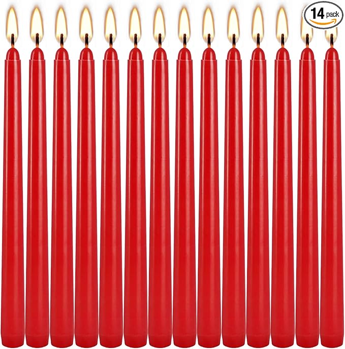 14 Pack Tall Taper candles-10 inch Red Unscented Candles with 8-Hour Burn Time for Christmas, Weddings, New Year Celebrations, Festive Gatherings