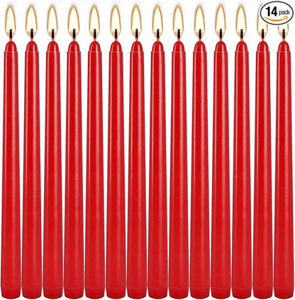 14 Pack Tall Taper candles-10 inch Red Unscented Candles with 8-Hour Burn Time for Christmas, Weddings, New Year Celebrations, Festive Gatherings