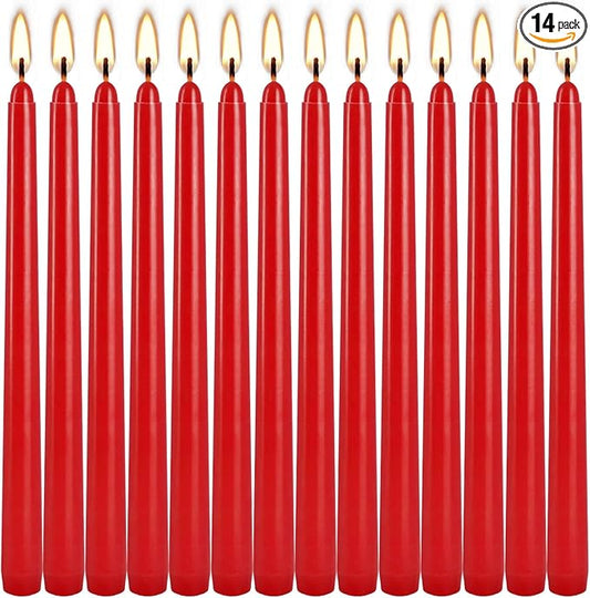 14 Pack Tall Taper candles-10 inch Red Unscented Candles with 8-Hour Burn Time for Christmas, Weddings, New Year Celebrations, Festive Gatherings