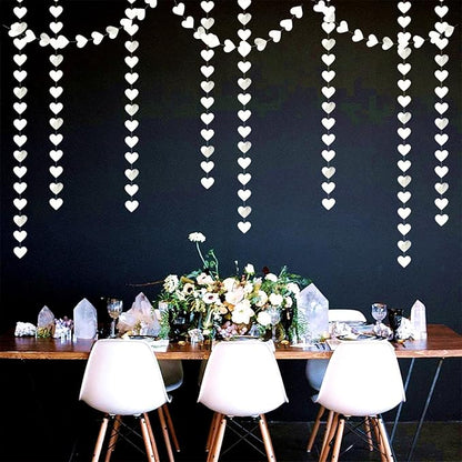 White -Silver Disco Party-Decoration Heart Garland - 52ft Birthday New Years Eve Hanging Backdrop Streamers,Graduation Engagement Wedding Bachelorette Winter Christmas Banner Decor Lasting Surprise
