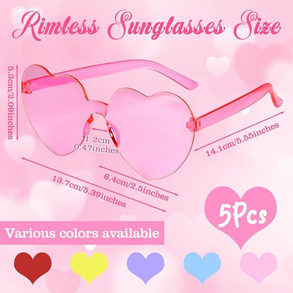 PLULON Heart Sunglasses for Women 5/12/25 Pcs, Heart Glasses Valentine Day Rimless Shaped Candy Color Fun Glasses Party Favor
