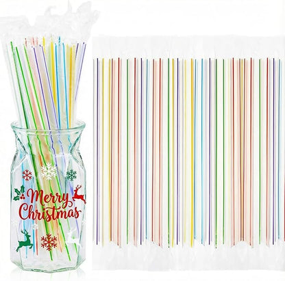 Tessco 600 Pcs 9.06 Inch Smoothie Straws Bulk Disposable Bubble Tea Straws Large Plastic Individually Wrapped for Tall Homemade Milkshakes(Rainbow Color)