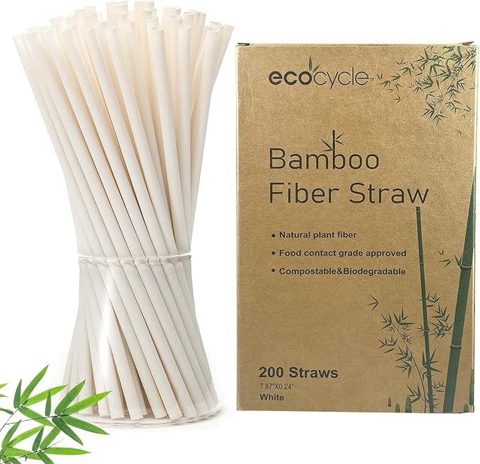 Biodegradable Disposable Bamboo Fiber Straws- 200pcs | 7.8'' Inch | Compostable and Biodegradble