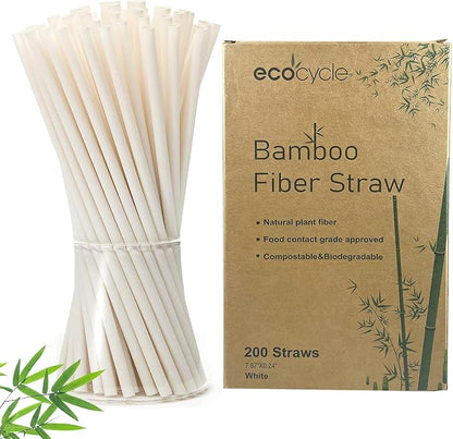 Biodegradable Disposable Bamboo Fiber Straws- 200pcs | 7.8'' Inch | Compostable and Biodegradble