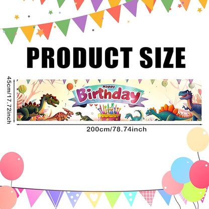 Nuxovilar Happy Birthday Banner Decorations 17.72x78.74 Inch Dinosaur Theme - Polyester for Indoor Outdoor Birthday Party Decor