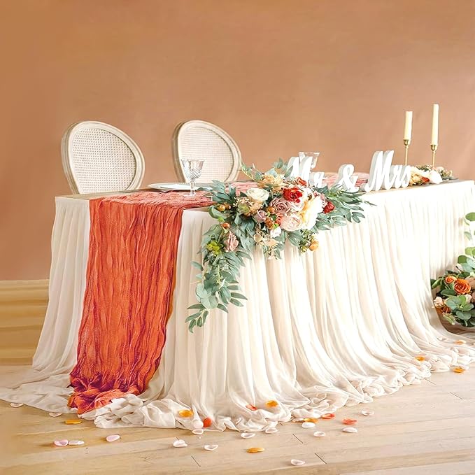 10 Packs Orange Fall Thanksgiving Table Runner Cheesecloth 35x120 Inches Burnt Orange Cheese Cloth Table Runner Sheer Boho Rustic Gauze Table Cloth for Wedding Party Baby Shower Decor