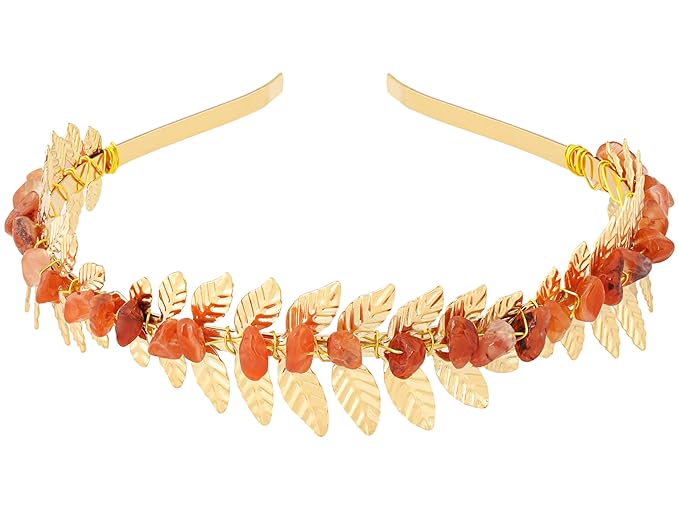 MINACHI Carnelian Leaf Crown Headband, Gold-Tone Wire Wrap Boho Hair Accessory, Jewelry for Women Mother's Day