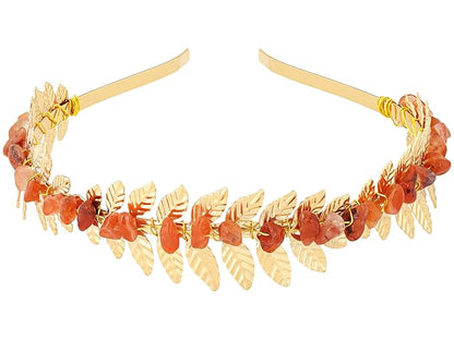 MINACHI Carnelian Leaf Crown Headband, Gold-Tone Wire Wrap Boho Hair Accessory, Jewelry for Women Mother's Day