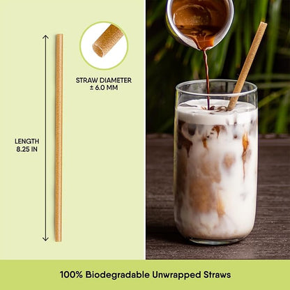 – 300 PCS of 8.25 Inches Unwrapped Biodegradable Straws – Made of Vegetable Fibers, Best Environment Friendly Drinking Straws for Hot and Cold Beverages