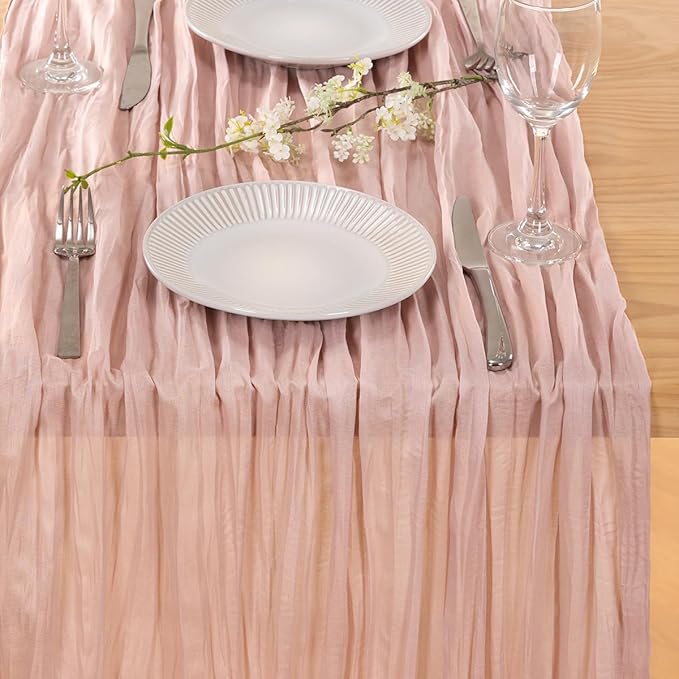 MLMC 8 Pack Pink Table Runner Boho Dusty Pink Cheesecloth Table Runner 10ft Gauze Cheese Cloth Winter Decor 35x120 Inches for Wedding Bridal Baby Shower Birthday Party Decor