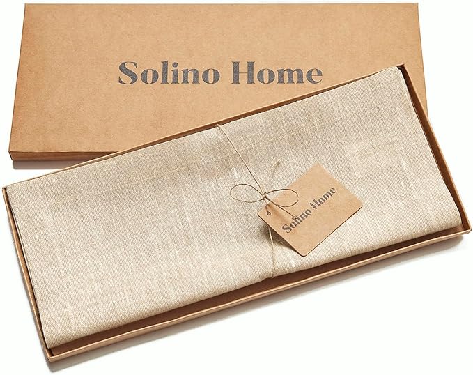 Solino Home Linen Short Table Runner 36 Inches - Athena, 100% Pure Linen Champagne Beige Table Runner 14 x 36 Inch Ideal for Dresser and Coffee Tables - Fall, Holiday, Thanksgiving, Christmas