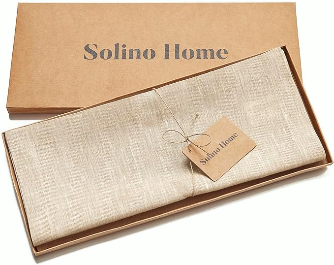 Solino Home Linen Table Runner 72 Inches Long - Athena, 100% Pure Linen Champagne Beige 14 x 72 Inch Table Runner for Dining, Fall, Autumn, Thanksgiving, Christmas