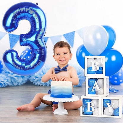 Navy Blue 40 Inch Numbers Balloons 3, Large Self Inflating Dark Royal Blue Digit 3 Helium Balloons for 3rd Birthday Girls Boys, Foil Number 3 Balloons for Men Birthday Anniversary Decorations