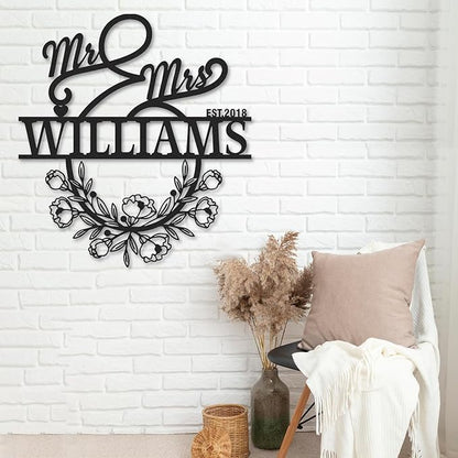 Personalized Anniversary Wedding Gifts for Couples, Custom Metal Sign with Couples Name and Date, Family Name Sign, Metal Art Wall Decor, Home Decor, Engagement Bridal Shower Gifts Color06