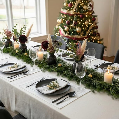 D'Moksha Homes White Linen Placemats Set of 6 - Classic Hemstitch Placemats 14 x 19 Inch - 100% Pure Linen Table Mats for Winter, Christmas, Holiday - Handcrafted and Machine Washable