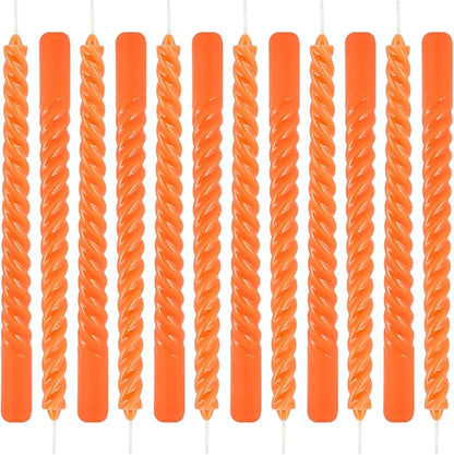 12Pack 10 Inch Orange Spiral Taper Candles，Unscented and Long Burning Dripless Twisted Candlesticks for Home Fall Decor,Halloween,Wedding, Birthday, Christmas