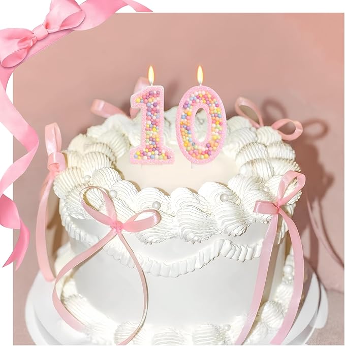Pink Birthday Candles - Number 10 Candle, Colorful Macaron Candles, 10 Birthday Decorations for Girls Sweet Theme Party Supplies (Pink)