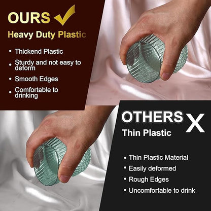 40 Pack Plastic Ribbed Wine Glasses, 14Oz Origami Disposable Wine Glasses Unbreakable Clear Plastic Cocktail Glasses Recyclable Shatterproof Reusable Wine Cups (14oz-green-40pack)