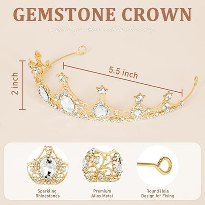Gold Crown for Women, Crystal Queen Tiaras Headband Wedding Bridal Hair Accessories, Birthday Party Prom Cake Topper