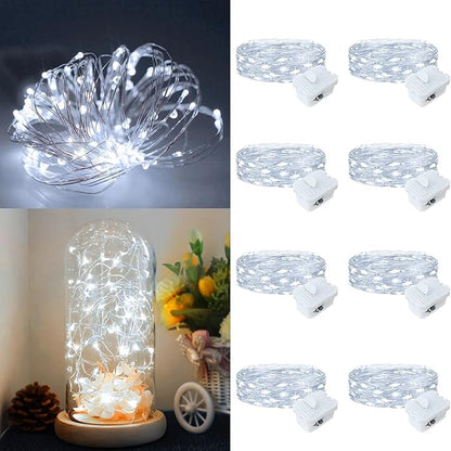 Fairy Lights,Silver Wire String Lights Waterproof,Battery Operated 7FT 20LED Firefly Starry Moon Lights for DIY Christmas Wedding Party Bedroom Decor (White, 8 Pack)
