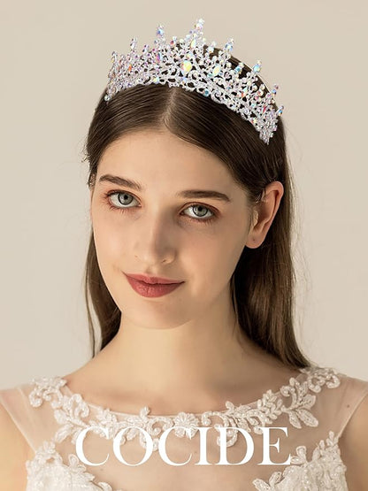 COCIDE Silver Tiara and Crown for Women Crystal Queen Crowns Princess Rhinestone Tiaras for Girl Bride Wedding Hair Accessories for Bridal Birthday Party Prom Halloween Costume Cosplay