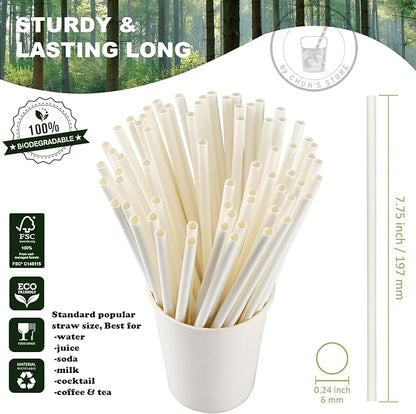 White Paper Drinking Straws Bulk, 1000 Counts, 7.75" Long, 0.24" Diameter - Restaurants and Bars Pack