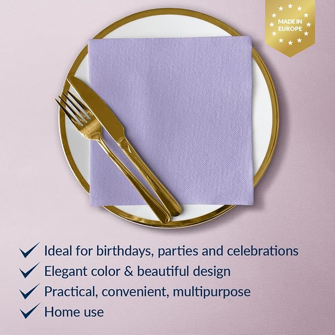 PAW - 50 Pieces Linen-Feel Paper Napkins 16" x 16", Disposable Cloth-Like Napkins Gold, Violet Dinner Napkins for Party, Wedding, Christmas
