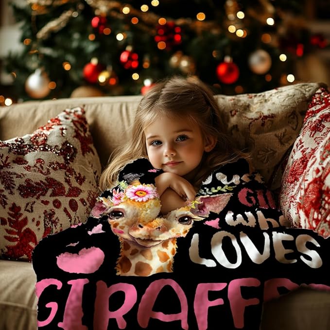 Just A Girl Who Loves Giraffes Blanket Lightweight Cozy Flannel Fleece Throw Blanket Best Gift Home Decor for Bed Couch Outdoor Camping 60"x50" M for Teens