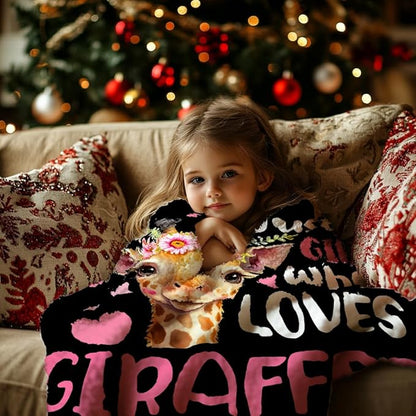 Just A Girl Who Loves Giraffes Blanket Lightweight Cozy Flannel Fleece Throw Blanket Best Gift Home Decor for Bed Couch Outdoor Camping 60"x50" M for Teens