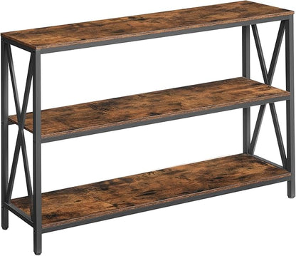 47.2" Sofa Table, Industrial Console Table, 3-Tier Narrow Side Table with Open Shelves, Foyer Table for Entryway, Hallway, Kitchen, Living Room and Bedroom, Rustic Brown CTHR800201