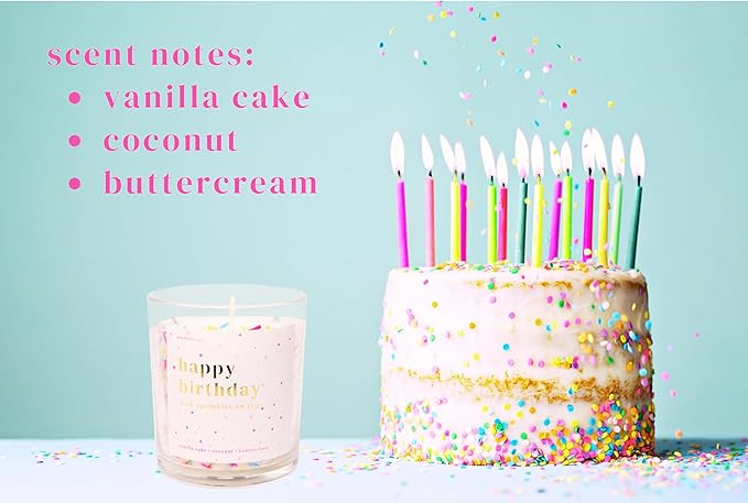 Happy Birthday Candle for Women - 8oz Soy Candle, Vanilla Cake, Coconut, Buttercream Scent - Festive Sprinkles, Premium Design, Eco-Friendly, 40+ Hours Burn Time
