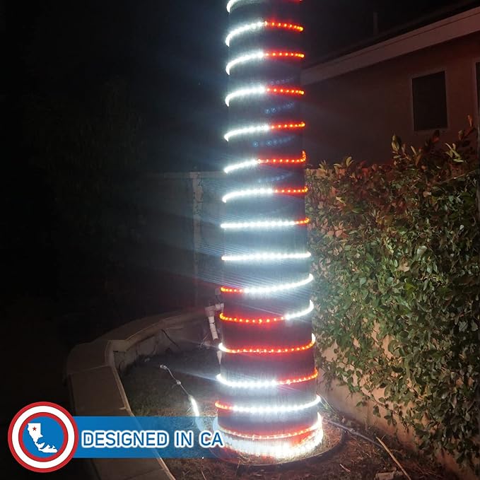 Russell Decor 50ft/15m LED Rope Lights Indoor Outdoor Decorative Lighting for Party Trees Patio Deck Flexible String Lights-Red White