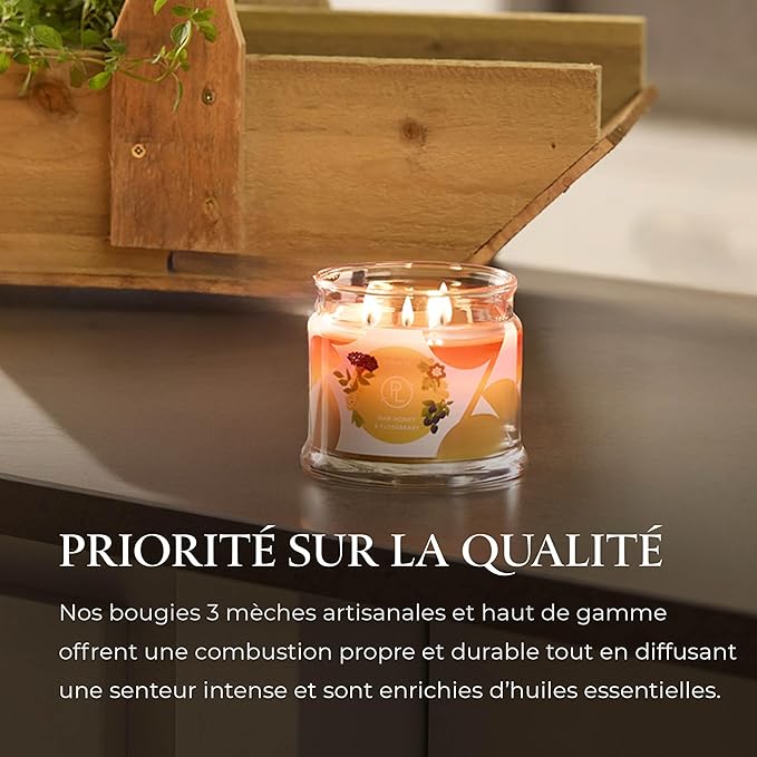 PartyLite Raw Honey & Elderberry Scented, Notes of Alpine Elderflower, Soft Jasmine & Golden Amber, 13.2oz 3-Wick Jar Candle, 45 Hour Burn Time, Luxurious Fragrance, Ideal for Gifting