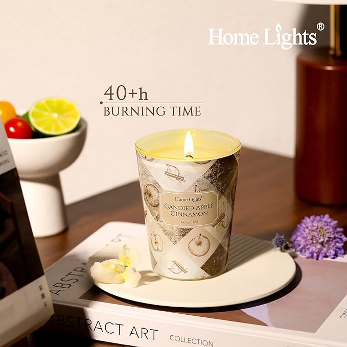 HomeLights Large jar Candle | 1-Wick Long-Lasting Scented Candles, 6.7oz Natural Soy Wax Candle for Home Scented, Rustic Modern Gifts for Women & Men, Candied Apple Cinnamon